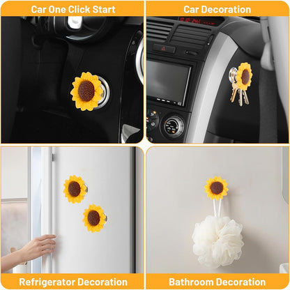 2 Pcs Push Start Button Cover, Cute Resin Flower Sunflower Car Accessories, Decorative Engine Start Stop Button Cover for Car Interior (Yellow, 1.1 x 1.1 In)