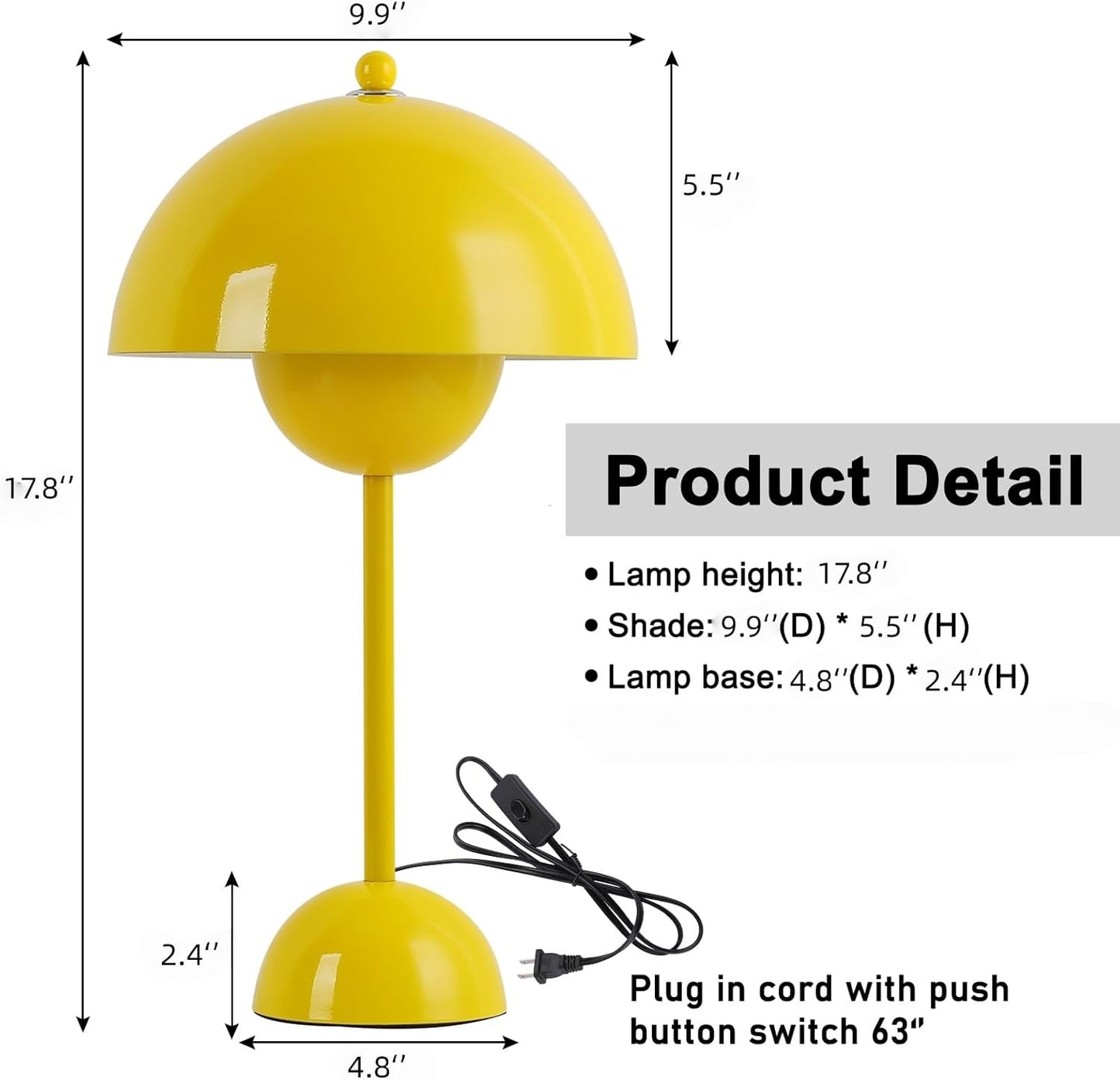 COSYLUX Modern Small Table Lamp for Bedroom, Cute Dome Shade Reflecting Light Reading Lamp for Living Room, Kid's Room, Study, Office, Beside Bedside Nightstand Desk Lamp(Yellow)