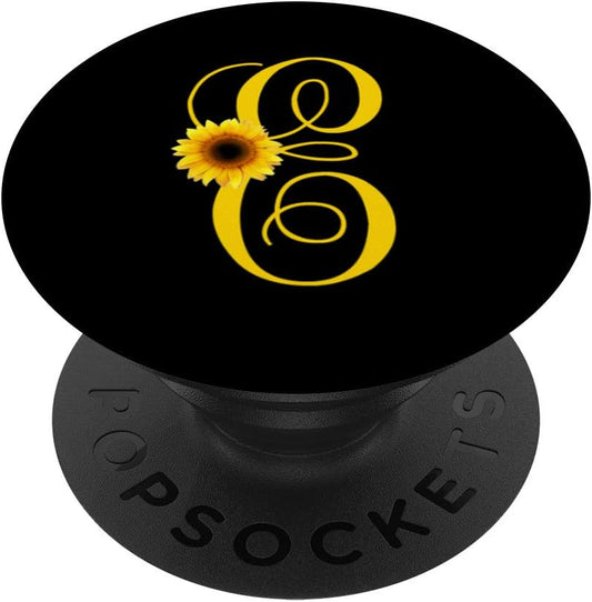 E Letter Monogram Yellow Sunflower Initial Personalized PopSockets PopGrip: Swappable Grip for Phones & Tablets