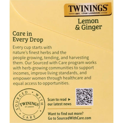 Lemon & Ginger Herbal Tea Individually Wrapped Bags, 20 Count (Pack of 1), Tangy Lemon, Spicy Ginger, Naturally Caffeine-Free, Enjoy Hot or Iced, 20 Teabags