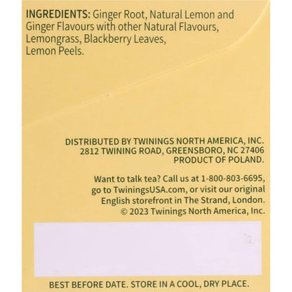 Lemon & Ginger Herbal Tea Individually Wrapped Bags, 20 Count (Pack of 1), Tangy Lemon, Spicy Ginger, Naturally Caffeine-Free, Enjoy Hot or Iced, 20 Teabags