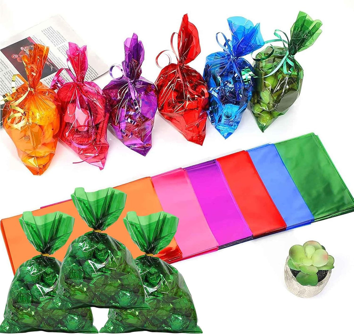 100Pcs Yellow Gift Bags，Cellophane Bags,Treat Bags,Goodie Bags,Candy Bags They are Suitable for Valentine, Birthday, Cookie Snack Packing Party Favor Supplies 6x9 inch