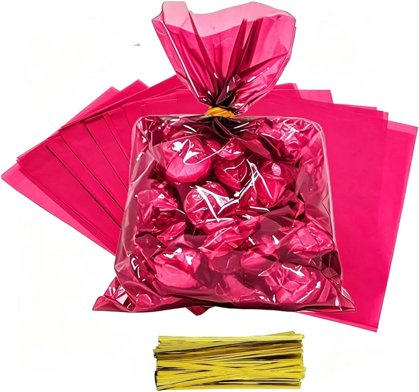100Pcs Yellow Gift Bags，Cellophane Bags,Treat Bags,Goodie Bags,Candy Bags They are Suitable for Valentine, Birthday, Cookie Snack Packing Party Favor Supplies 6x9 inch