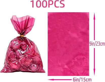 100Pcs Yellow Gift Bags，Cellophane Bags,Treat Bags,Goodie Bags,Candy Bags They are Suitable for Valentine, Birthday, Cookie Snack Packing Party Favor Supplies 6x9 inch