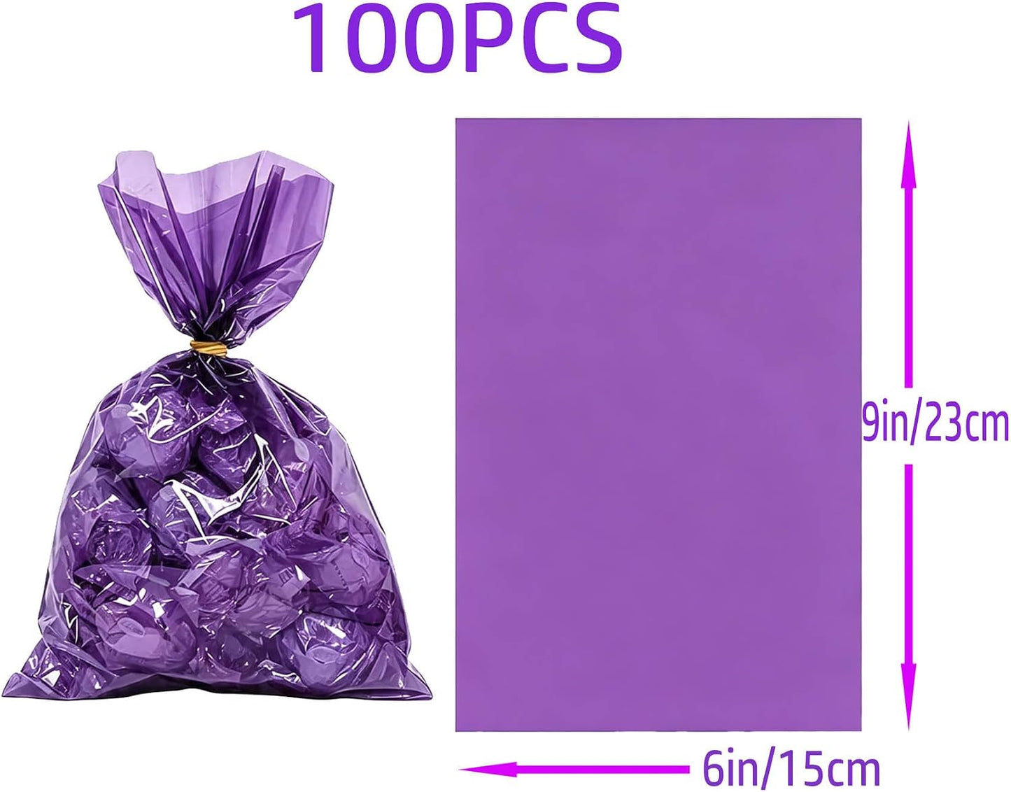100Pcs Yellow Gift Bags，Cellophane Bags,Treat Bags,Goodie Bags,Candy Bags They are Suitable for Valentine, Birthday, Cookie Snack Packing Party Favor Supplies 6x9 inch
