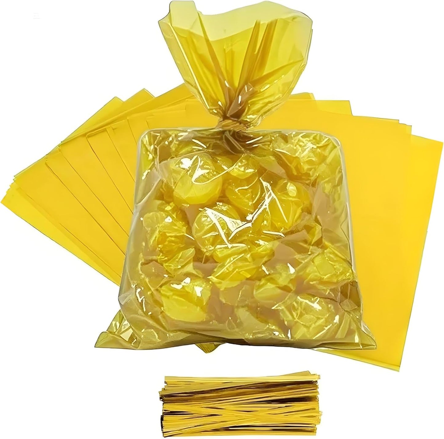 100Pcs Yellow Gift Bags，Cellophane Bags,Treat Bags,Goodie Bags,Candy Bags They are Suitable for Valentine, Birthday, Cookie Snack Packing Party Favor Supplies 6x9 inch