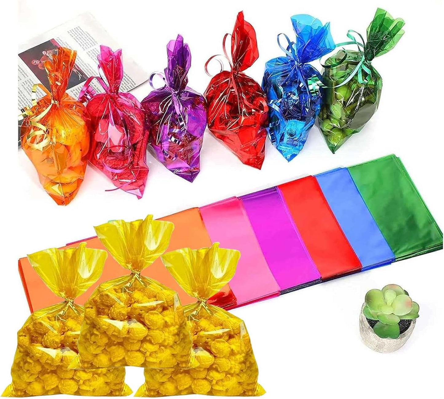 100Pcs Yellow Gift Bags，Cellophane Bags,Treat Bags,Goodie Bags,Candy Bags They are Suitable for Valentine, Birthday, Cookie Snack Packing Party Favor Supplies 6x9 inch