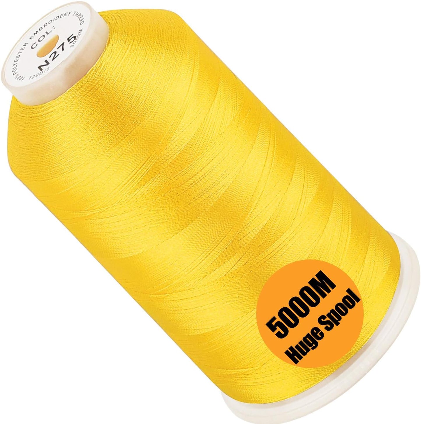 Huge Spool Embroidery Thread-Canary Yellow Fits Janome Color | Single Spool, 40WT, Polyester, 5000M/5500YD for Commercial Machines, Use a Thread Stand to Work with Home Embroidery Machine
