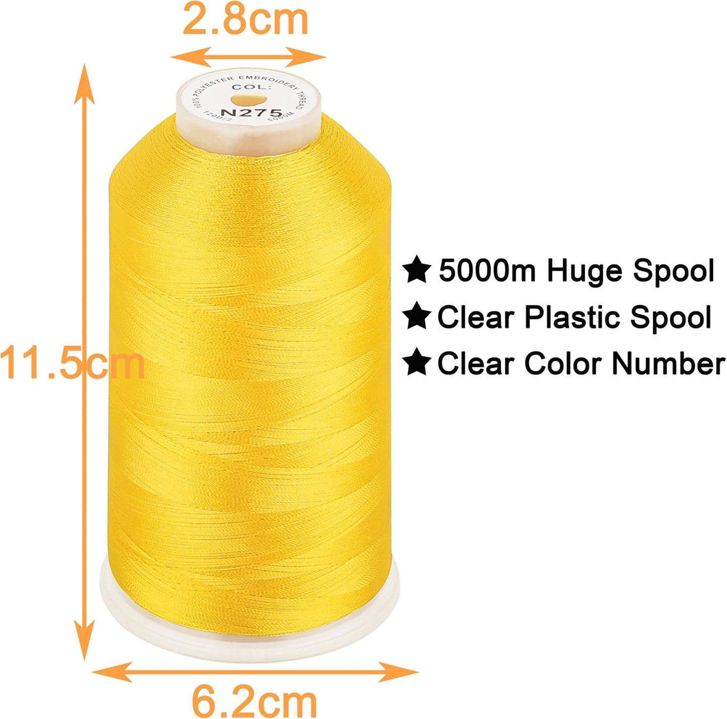 Huge Spool Embroidery Thread-Canary Yellow Fits Janome Color | Single Spool, 40WT, Polyester, 5000M/5500YD for Commercial Machines, Use a Thread Stand to Work with Home Embroidery Machine
