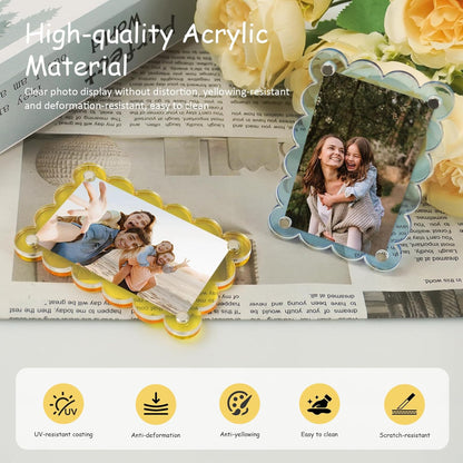 2Pcs Magnetic Car Visor Photo Holder, Scalloped Yellow, 2.4 x 3.5 in | Clear Acrylic Car Picture Frame, Personalized Picture Frame Clip for Sun Visor, For Family, Pets, Travel Photos