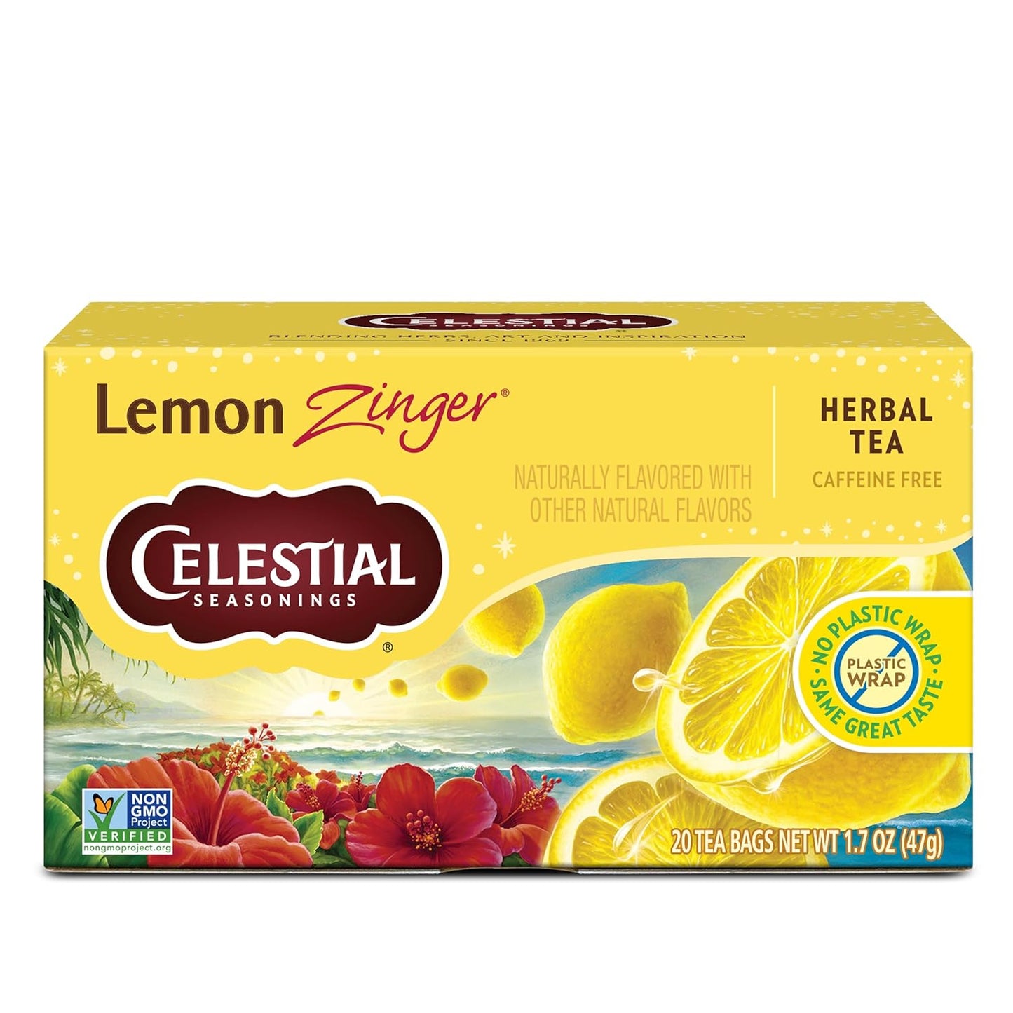 Lemon Zinger Herbal Tea, Caffeine Free, 20 Tea Bags Box