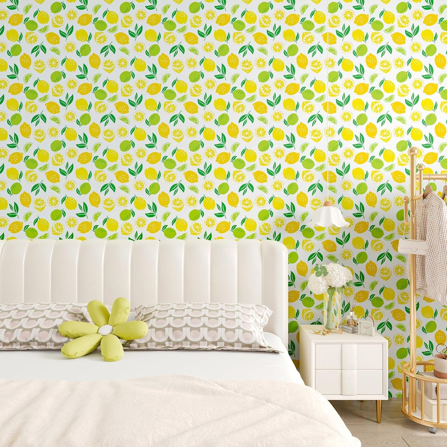 Fresh Lemon Peel and Stick Wallpaper Roll 12"x100" Yellow Lemon Green Lime Citrus Fruit Leaf Wallpaper for Kitchen Bedroom Living Room Self Adhesive Contact Paper Removable Vinyl Wall Mural