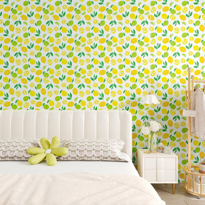 Fresh Lemon Peel and Stick Wallpaper Roll 12"x100" Yellow Lemon Green Lime Citrus Fruit Leaf Wallpaper for Kitchen Bedroom Living Room Self Adhesive Contact Paper Removable Vinyl Wall Mural