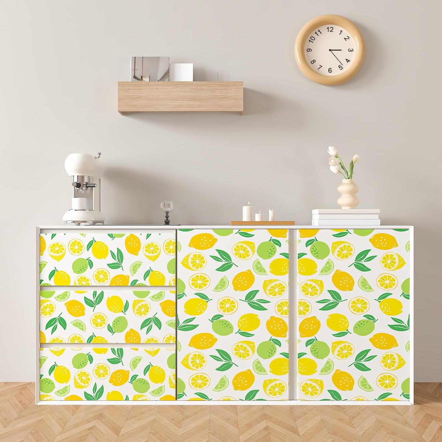 Fresh Lemon Peel and Stick Wallpaper Roll 12"x100" Yellow Lemon Green Lime Citrus Fruit Leaf Wallpaper for Kitchen Bedroom Living Room Self Adhesive Contact Paper Removable Vinyl Wall Mural