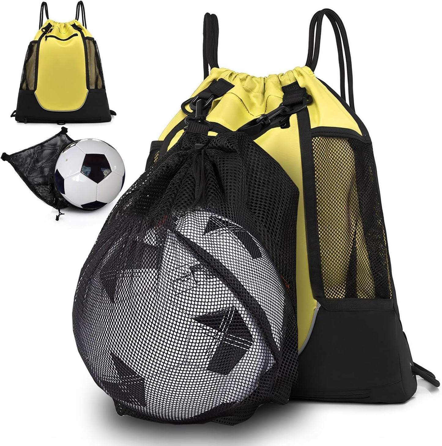 Drawstring Soccer Bag Basketball Backpack for Kids Teens, Foldable Sports Bags Detachable Ball Mesh Bag for Gym Yoga Football Baseball