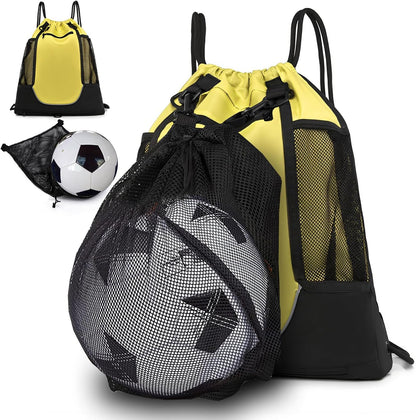 Drawstring Soccer Bag Basketball Backpack for Kids Teens, Foldable Sports Bags Detachable Ball Mesh Bag for Gym Yoga Football Baseball