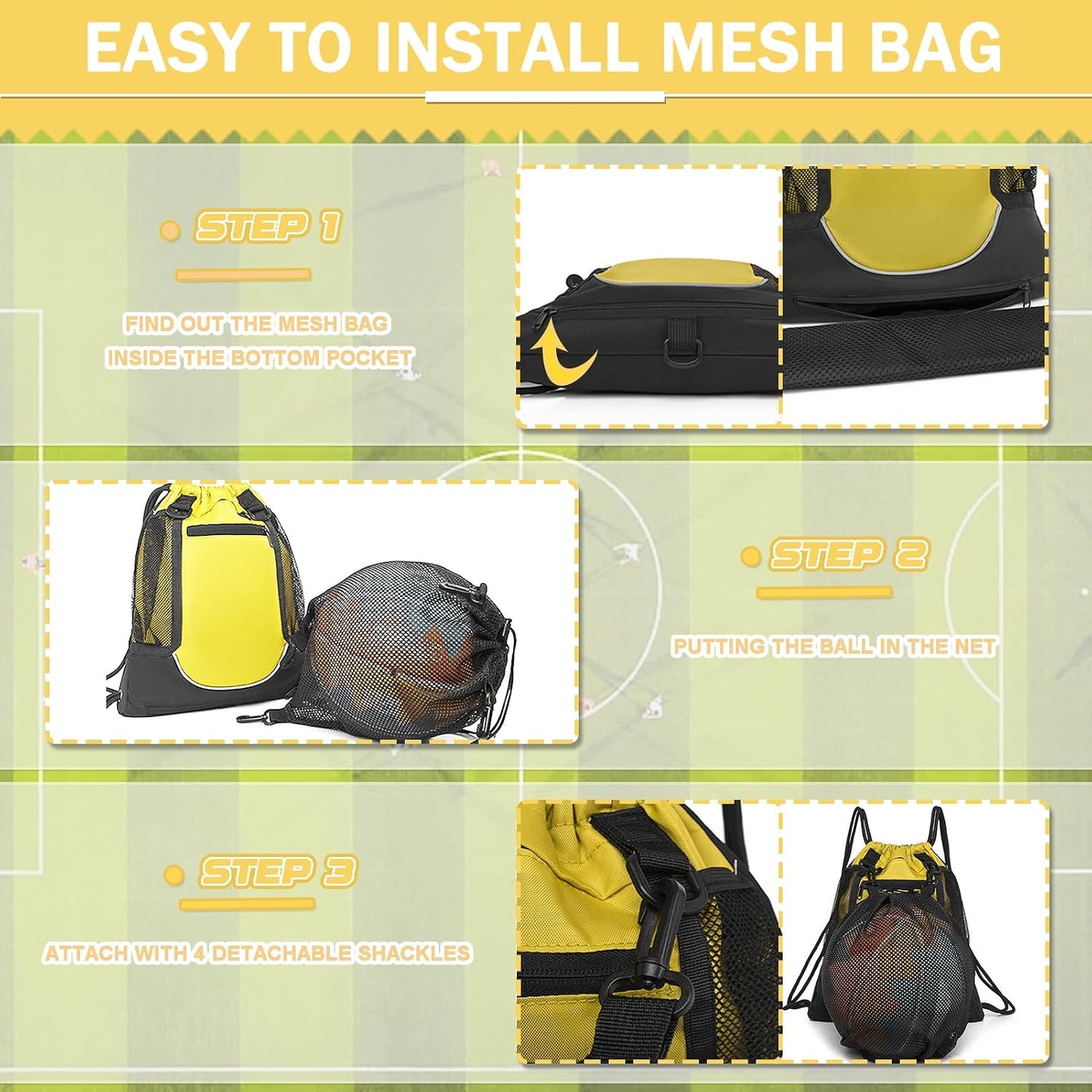 Drawstring Soccer Bag Basketball Backpack for Kids Teens, Foldable Sports Bags Detachable Ball Mesh Bag for Gym Yoga Football Baseball