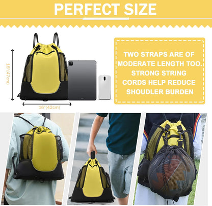 Drawstring Soccer Bag Basketball Backpack for Kids Teens, Foldable Sports Bags Detachable Ball Mesh Bag for Gym Yoga Football Baseball