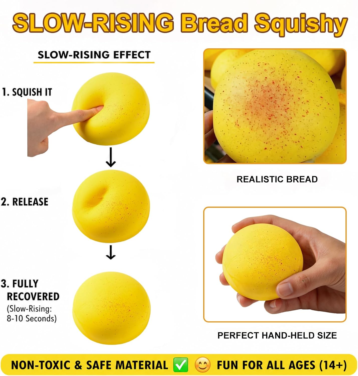 Slow Rising Squishy Bread, Sensory Fidget Toys for Adults & Teens Stress Relief Anxiety Melt, Realistic Butter Scented Squishy Soft Foam Toy for Office Desk Calming Gifts(Yellow-Round)