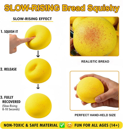 Slow Rising Squishy Bread, Sensory Fidget Toys for Adults & Teens Stress Relief Anxiety Melt, Realistic Butter Scented Squishy Soft Foam Toy for Office Desk Calming Gifts(Yellow-Round)