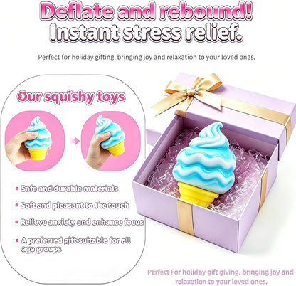 Ice Cream Squishy Toy,Summer Sensory, Easter Basket Filler, Easter Egg that can be Turned into a Skirt, Classroom Awards and Party (Yellow)