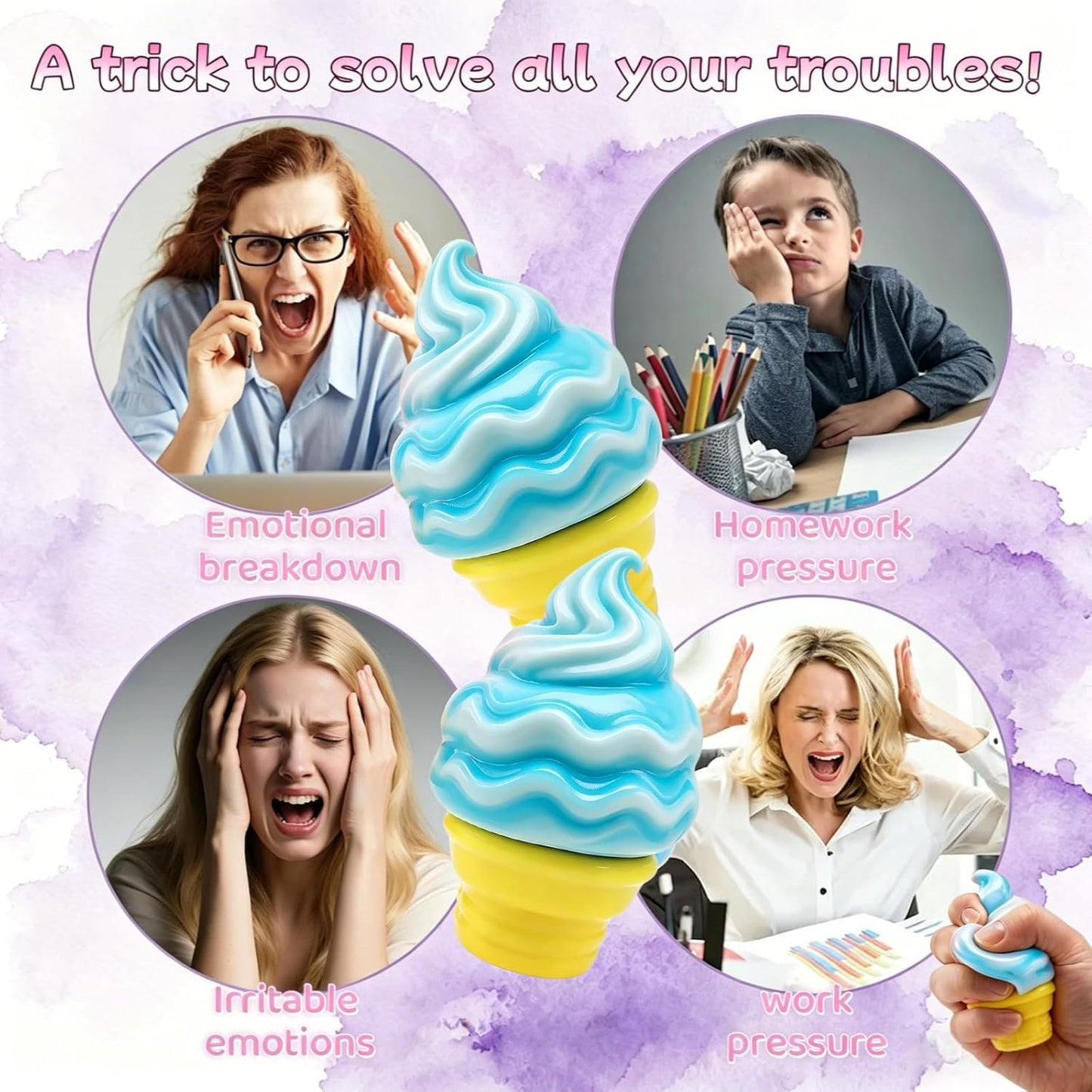 Ice Cream Squishy Toy,Summer Sensory, Easter Basket Filler, Easter Egg that can be Turned into a Skirt, Classroom Awards and Party (Yellow)