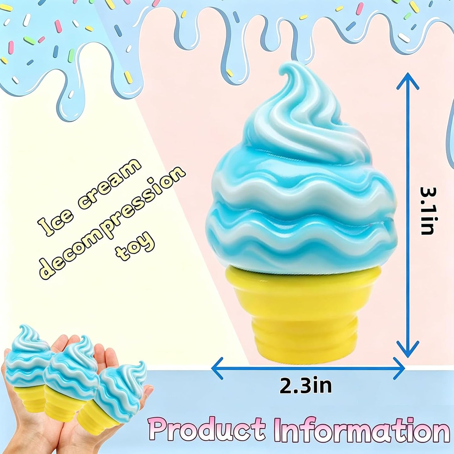 Ice Cream Squishy Toy,Summer Sensory, Easter Basket Filler, Easter Egg that can be Turned into a Skirt, Classroom Awards and Party (Yellow)