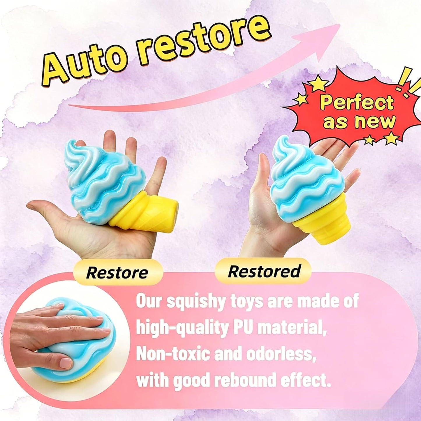 Ice Cream Squishy Toy,Summer Sensory, Easter Basket Filler, Easter Egg that can be Turned into a Skirt, Classroom Awards and Party (Yellow)