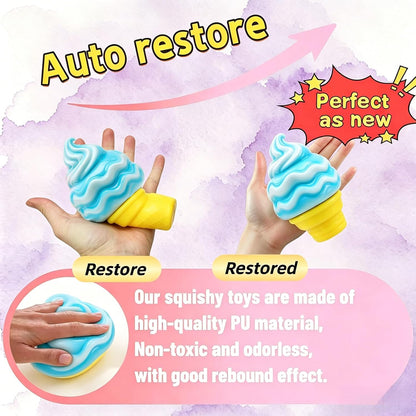 Ice Cream Squishy Toy,Summer Sensory, Easter Basket Filler, Easter Egg that can be Turned into a Skirt, Classroom Awards and Party (Yellow)