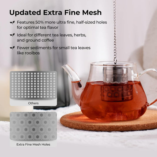Tea Strainers for Loose Tea, Extra Fine Mesh Tea Infuser, 304 Stainless Steel & Updated Slim Threaded Lid, Loose Leaf Tea Steeper for Black Tea, Rooibos, etc