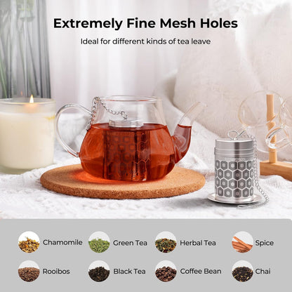 Tea Strainers for Loose Tea, Extra Fine Mesh Tea Infuser, 304 Stainless Steel & Updated Slim Threaded Lid, Loose Leaf Tea Steeper for Black Tea, Rooibos, etc
