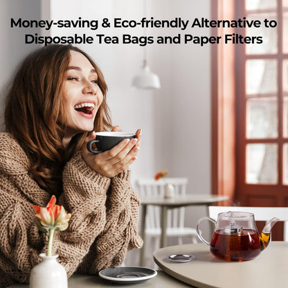 Tea Strainers for Loose Tea, Extra Fine Mesh Tea Infuser, 304 Stainless Steel & Updated Slim Threaded Lid, Loose Leaf Tea Steeper for Black Tea, Rooibos, etc