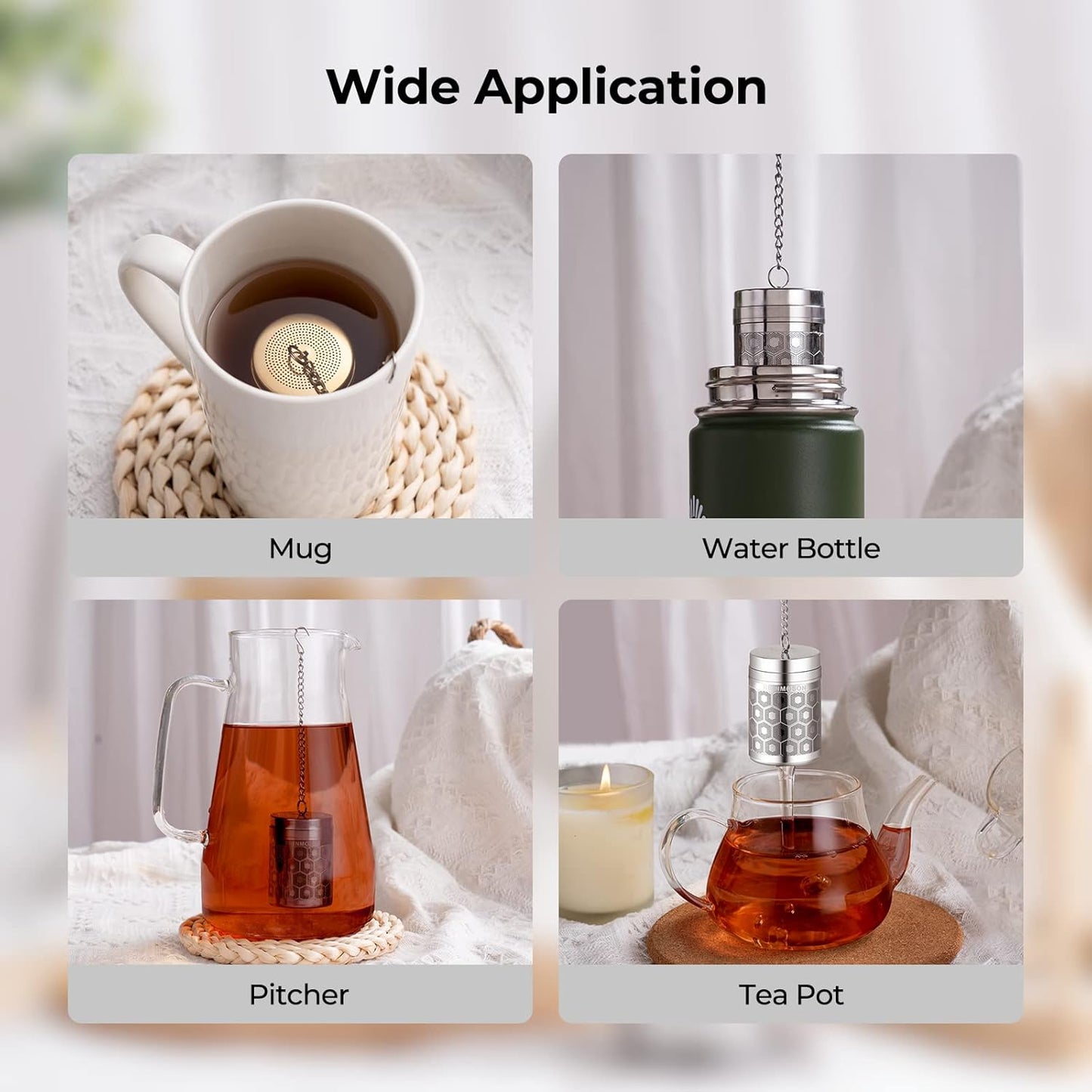 Tea Strainers for Loose Tea, Extra Fine Mesh Tea Infuser, 304 Stainless Steel & Updated Slim Threaded Lid, Loose Leaf Tea Steeper for Black Tea, Rooibos, etc