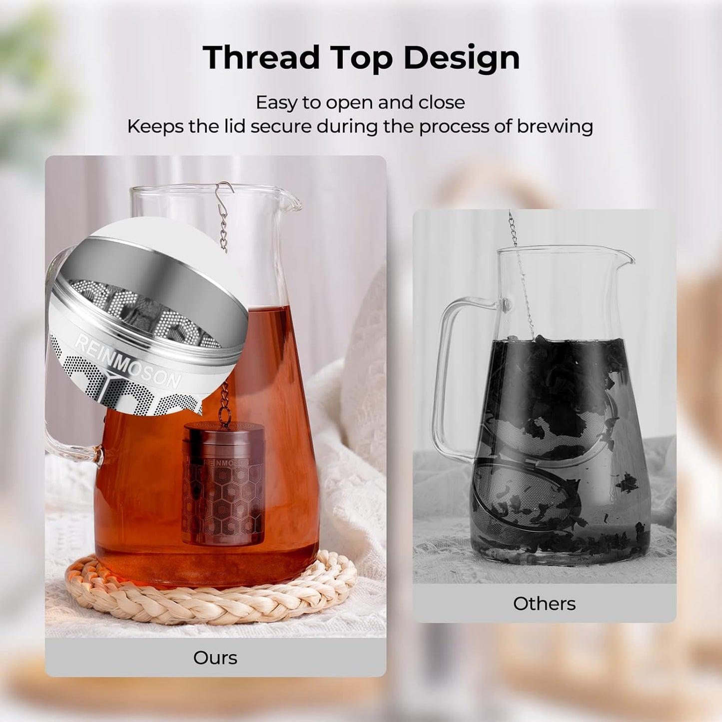 Tea Strainers for Loose Tea, Extra Fine Mesh Tea Infuser, 304 Stainless Steel & Updated Slim Threaded Lid, Loose Leaf Tea Steeper for Black Tea, Rooibos, etc