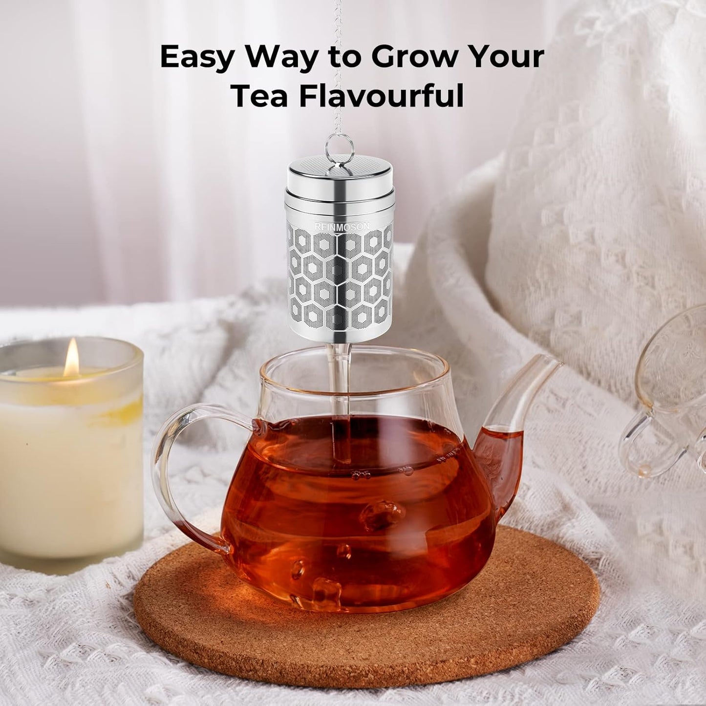Tea Strainers for Loose Tea, Extra Fine Mesh Tea Infuser, 304 Stainless Steel & Updated Slim Threaded Lid, Loose Leaf Tea Steeper for Black Tea, Rooibos, etc