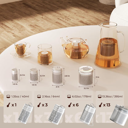 Tea Strainers for Loose Tea, Extra Fine Mesh Tea Infuser, 304 Stainless Steel & Updated Slim Threaded Lid, Loose Leaf Tea Steeper for Black Tea, Rooibos, etc