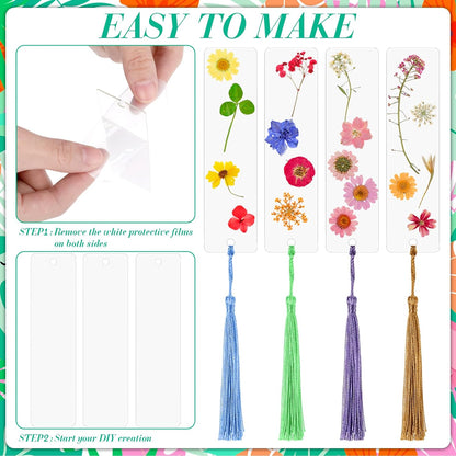 190 Pcs Pressed Flower Bookmark Making Kit, 24 Clear Acrylic Bookmarks with Tassels 140 Dried Floral with Adhesive Tools for Scrapbooking DIY Craft Gifts(Rustic)