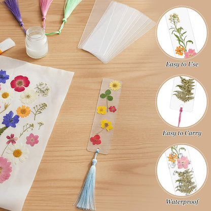190 Pcs Pressed Flower Bookmark Making Kit, 24 Clear Acrylic Bookmarks with Tassels 140 Dried Floral with Adhesive Tools for Scrapbooking DIY Craft Gifts(Rustic)