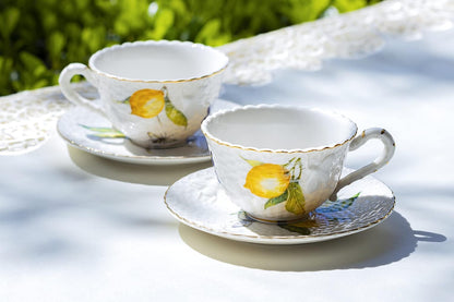 Lemon Bee Fine Porcelain Cup and Saucer with Gold Trim Multicolor