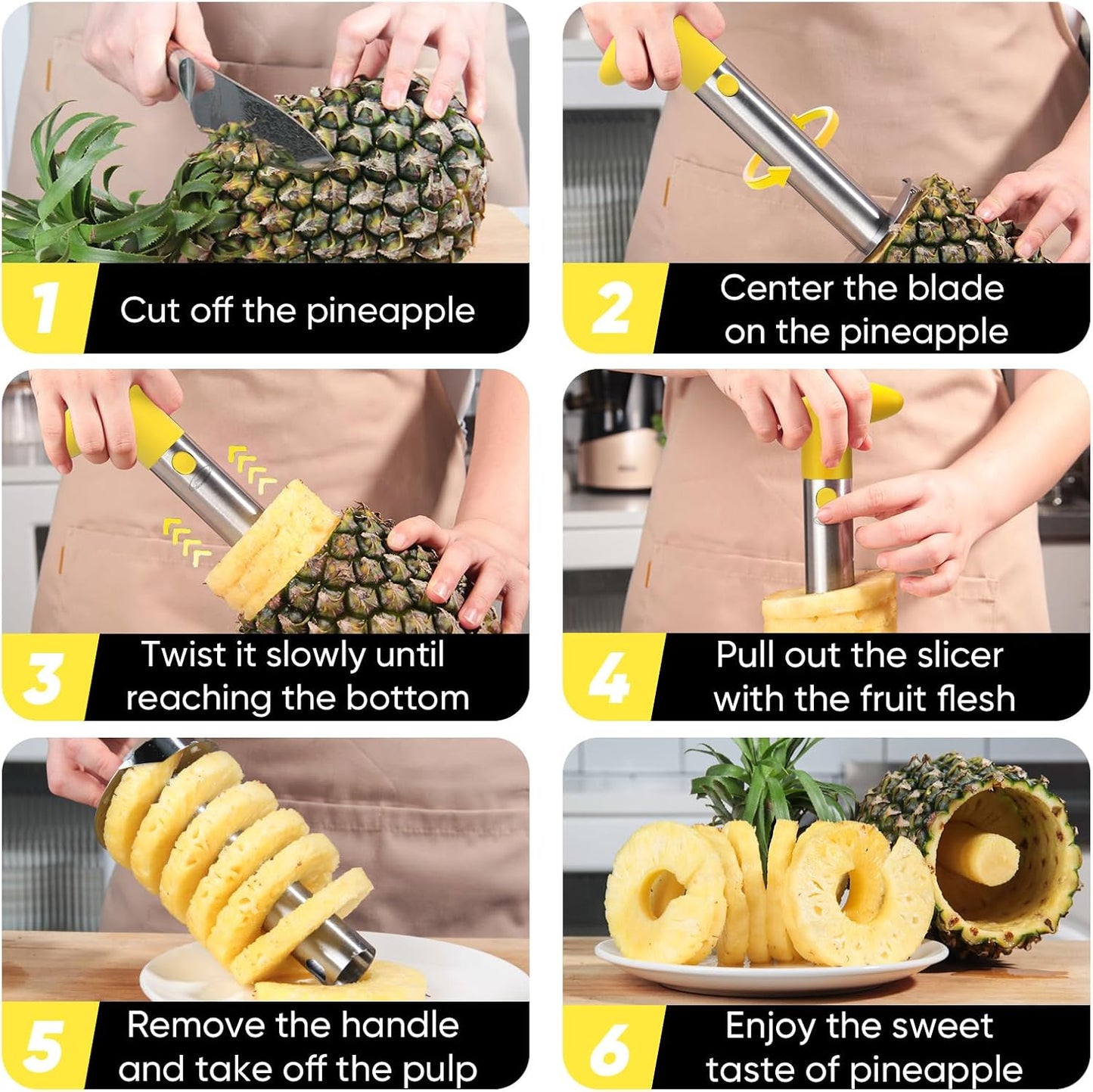 Pineapple Corer, [Upgraded, Reinforced, Thicker Blade] Newness Premium Pineapple Corer Remover, Stainless Steel Pineapple Core Remover Kitchen Tool with Sharp Blade for Diced Fruit Rings, Yellow