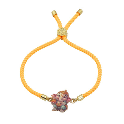 Rakhi Gift Box | Devine Rakhi Hamper with Delightfuly Cute Ganeshji Rakhi Bracelet, Roli, Chawal, Mini Thali Set, A Chocolate, And A Greeting Card (Yellow Ganeshji Gift Box)