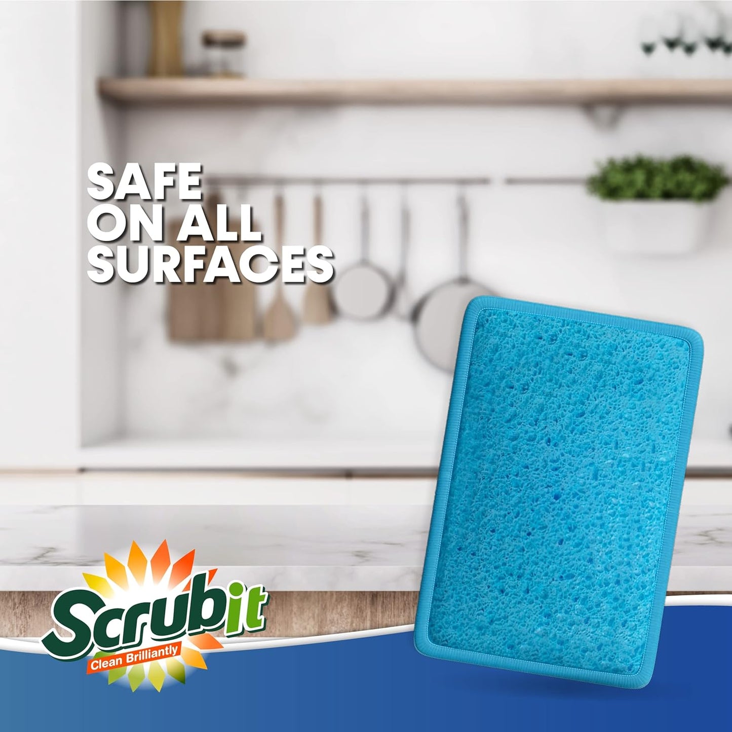 Scrub and Wipe Cleaning Pads [10 Pack] – Dual Sided Scouring Pad and Sponge - Reusable Kitchen Scrubbing Sponges for Dishes, Pots, Pans Utensils & Non-Stick Cookware (Yellow)