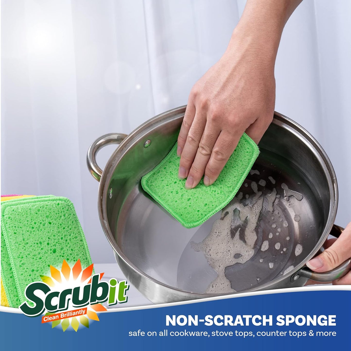 Scrub and Wipe Cleaning Pads [10 Pack] – Dual Sided Scouring Pad and Sponge - Reusable Kitchen Scrubbing Sponges for Dishes, Pots, Pans Utensils & Non-Stick Cookware (Yellow)