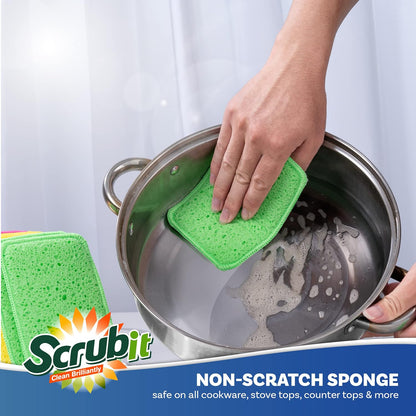 Scrub and Wipe Cleaning Pads [10 Pack] – Dual Sided Scouring Pad and Sponge - Reusable Kitchen Scrubbing Sponges for Dishes, Pots, Pans Utensils & Non-Stick Cookware (Yellow)