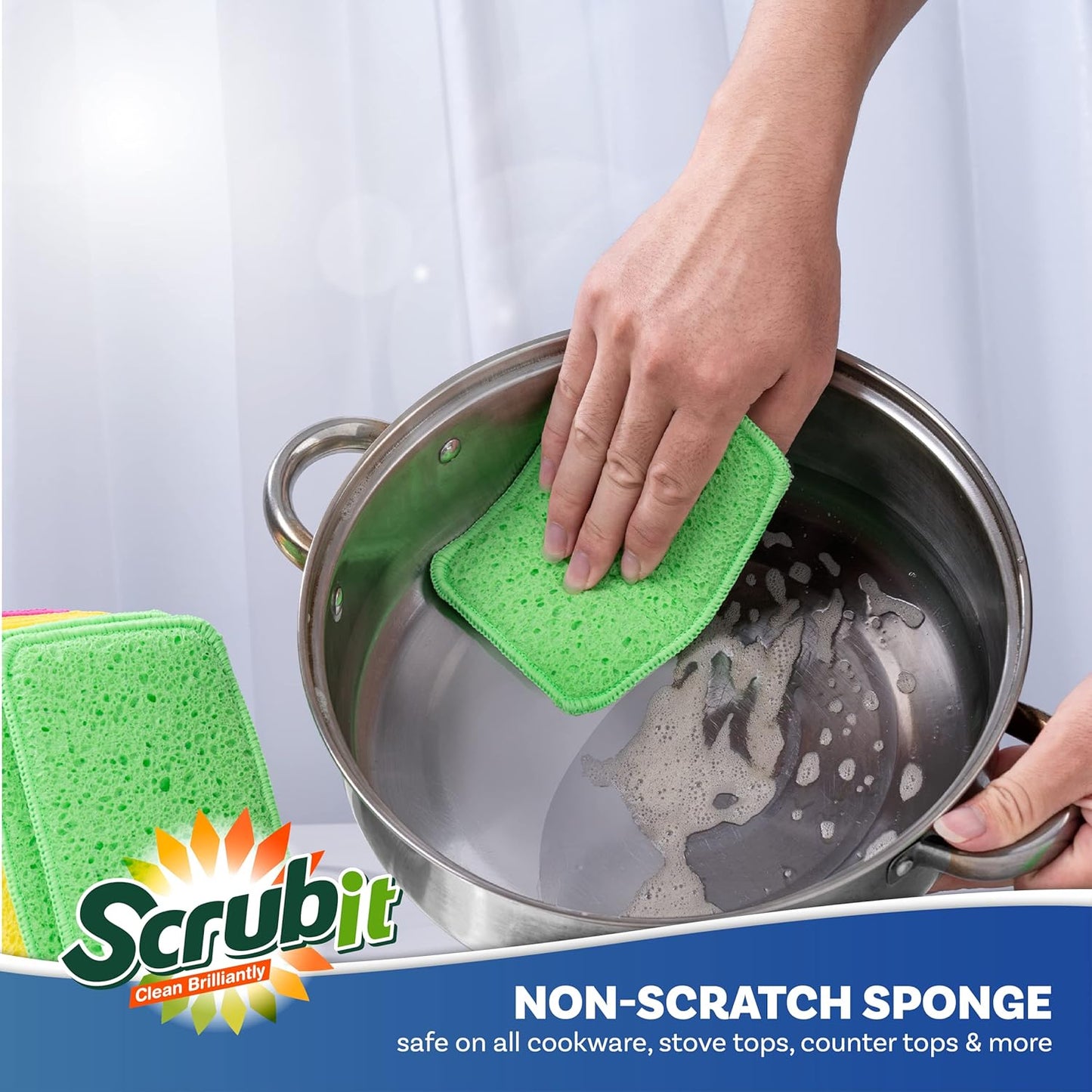 Scrub and Wipe Cleaning Pads [10 Pack] – Dual Sided Scouring Pad and Sponge - Reusable Kitchen Scrubbing Sponges for Dishes, Pots, Pans Utensils & Non-Stick Cookware (Yellow)