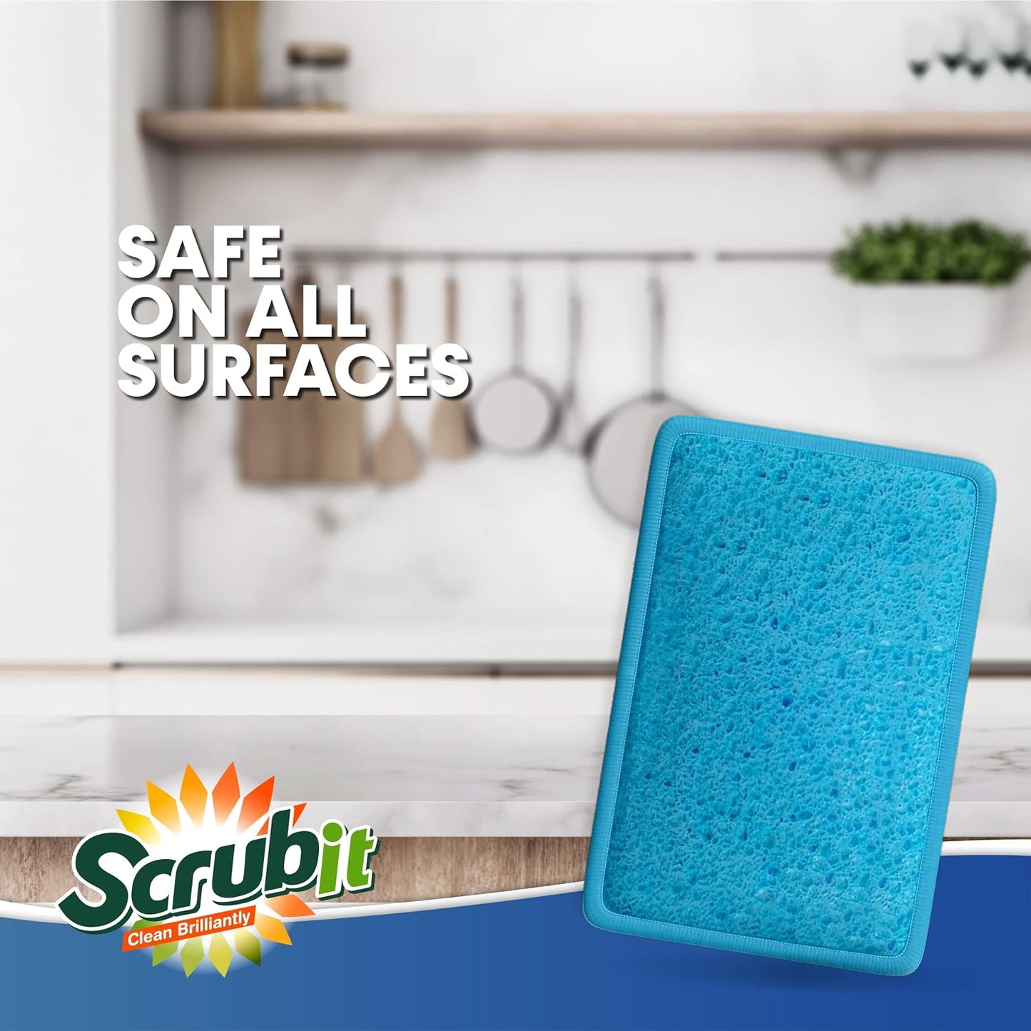 Scrub and Wipe Cleaning Pads [10 Pack] – Dual Sided Scouring Pad and Sponge - Reusable Kitchen Scrubbing Sponges for Dishes, Pots, Pans Utensils & Non-Stick Cookware (Yellow)