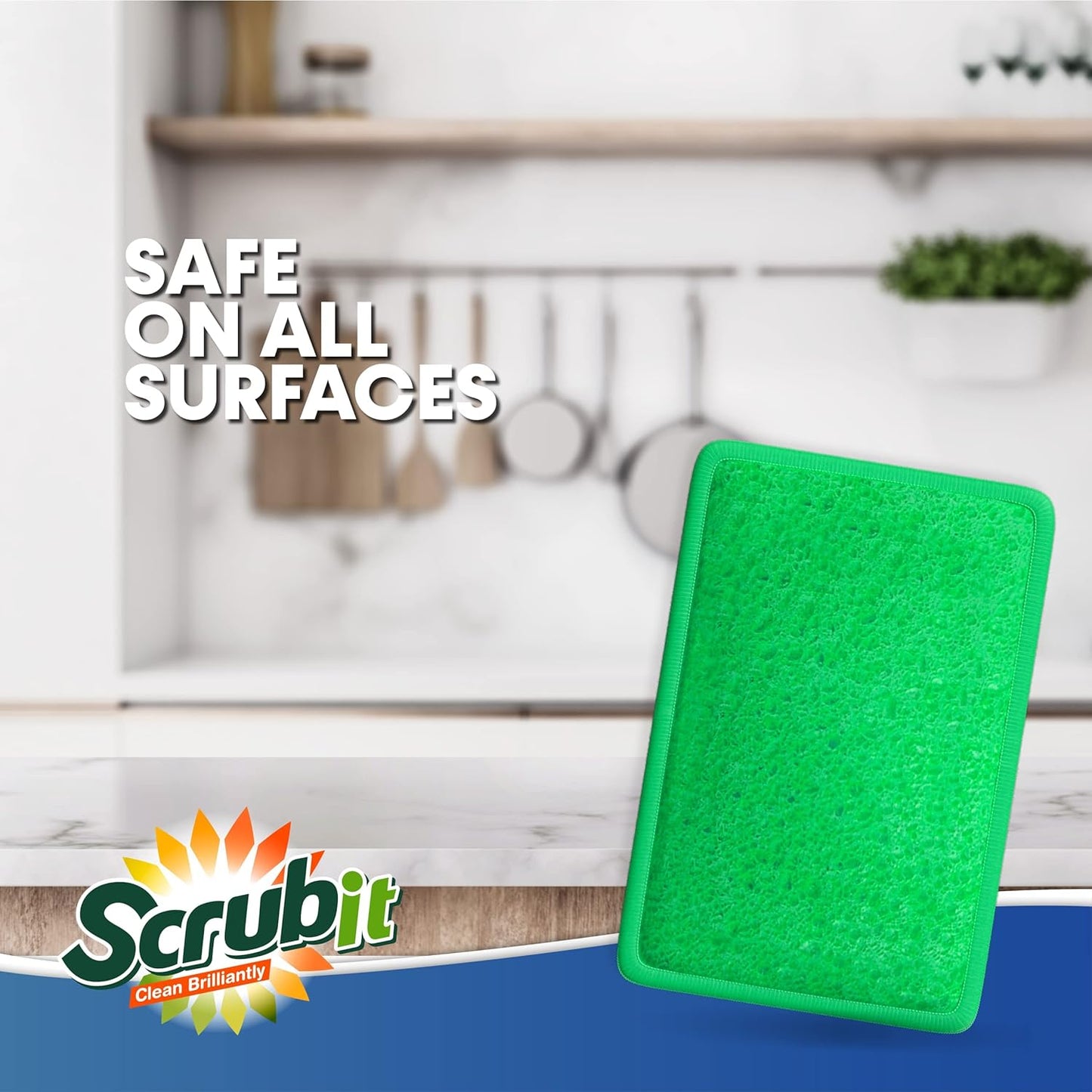 Scrub and Wipe Cleaning Pads [10 Pack] – Dual Sided Scouring Pad and Sponge - Reusable Kitchen Scrubbing Sponges for Dishes, Pots, Pans Utensils & Non-Stick Cookware (Yellow)