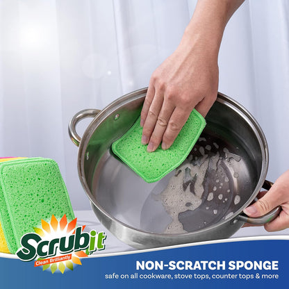Scrub and Wipe Cleaning Pads [10 Pack] – Dual Sided Scouring Pad and Sponge - Reusable Kitchen Scrubbing Sponges for Dishes, Pots, Pans Utensils & Non-Stick Cookware (Yellow)