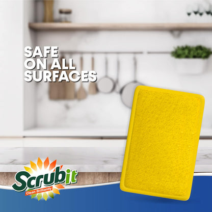 Scrub and Wipe Cleaning Pads [10 Pack] – Dual Sided Scouring Pad and Sponge - Reusable Kitchen Scrubbing Sponges for Dishes, Pots, Pans Utensils & Non-Stick Cookware (Yellow)