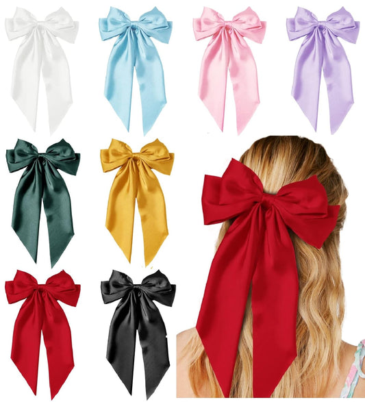 Hair Bows for Women Girls 8 PCS Hair Ribbon Bow Hair Clips with Long Tails Vintage Hair Accessories for Women Gifts